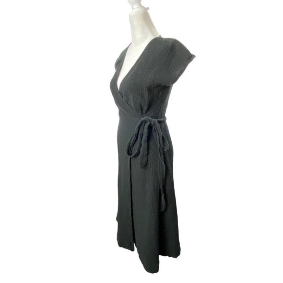 MARINE LAYER Women Maddie Wrap Gauze Dress SZ XS Black Cap Sleeves Summer 10-13 - Picture 6 of 15